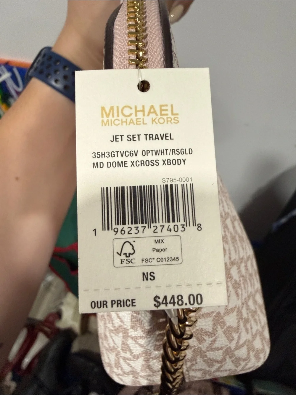 Michael Kors Blush Signature Logo Crossbody with Gold Chain